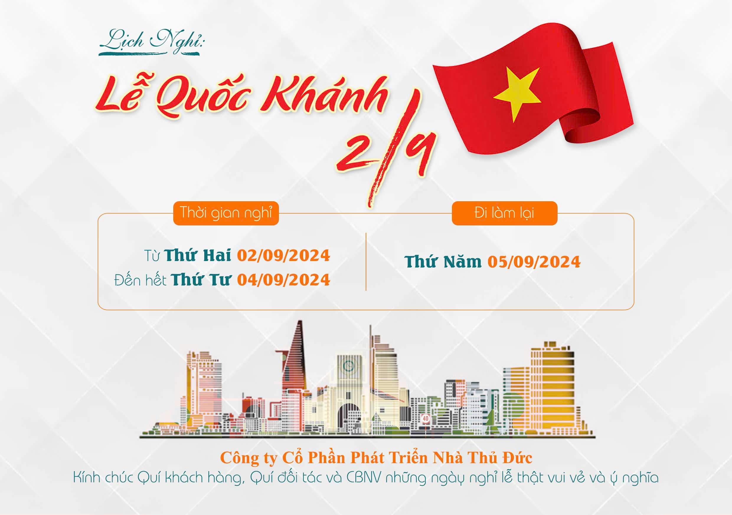 Thông báo lịch nghỉ Lễ Quốc Khánh 2/9