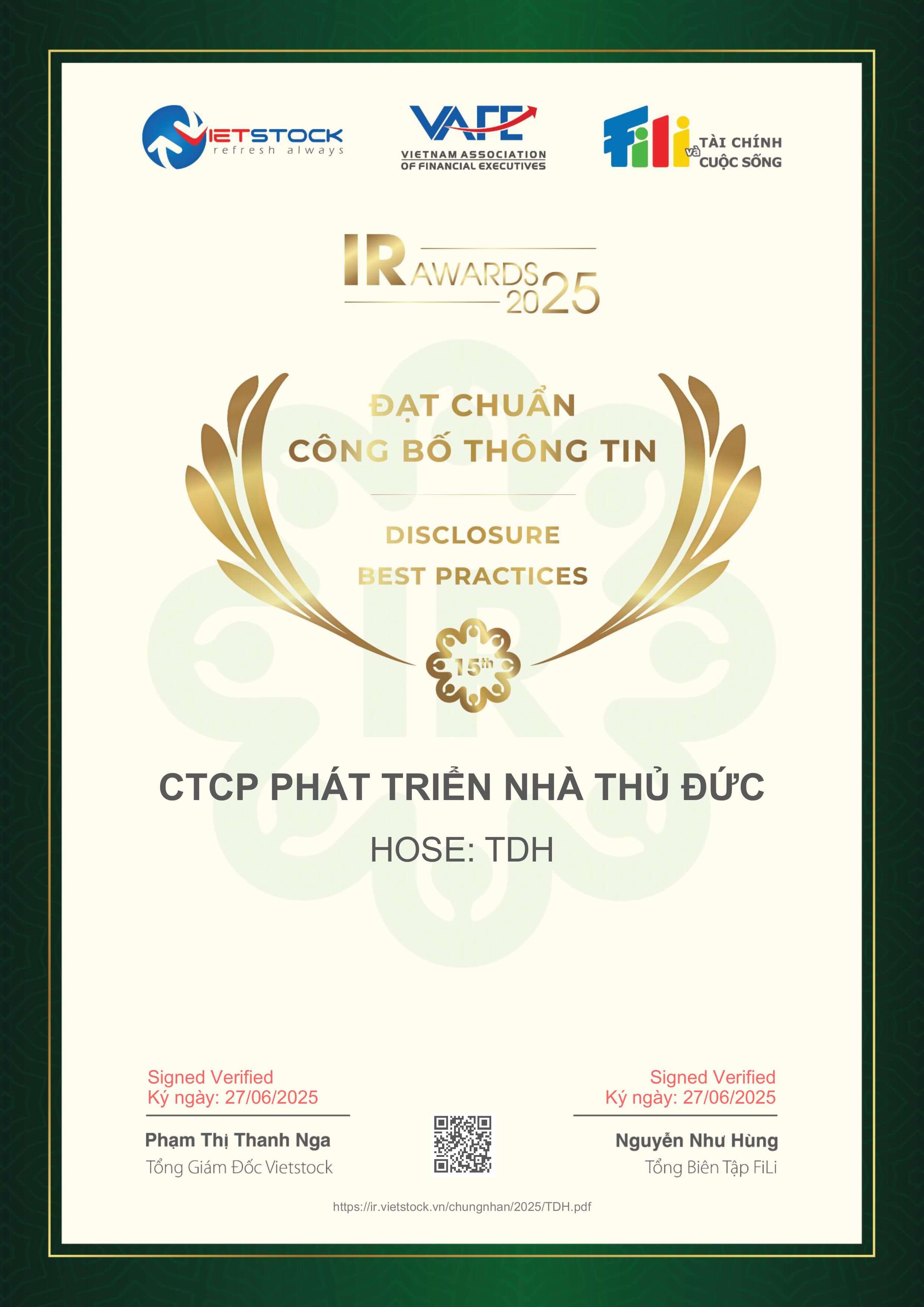 Thuduc House vinh dự được vinh danh tại IR Awards 2025